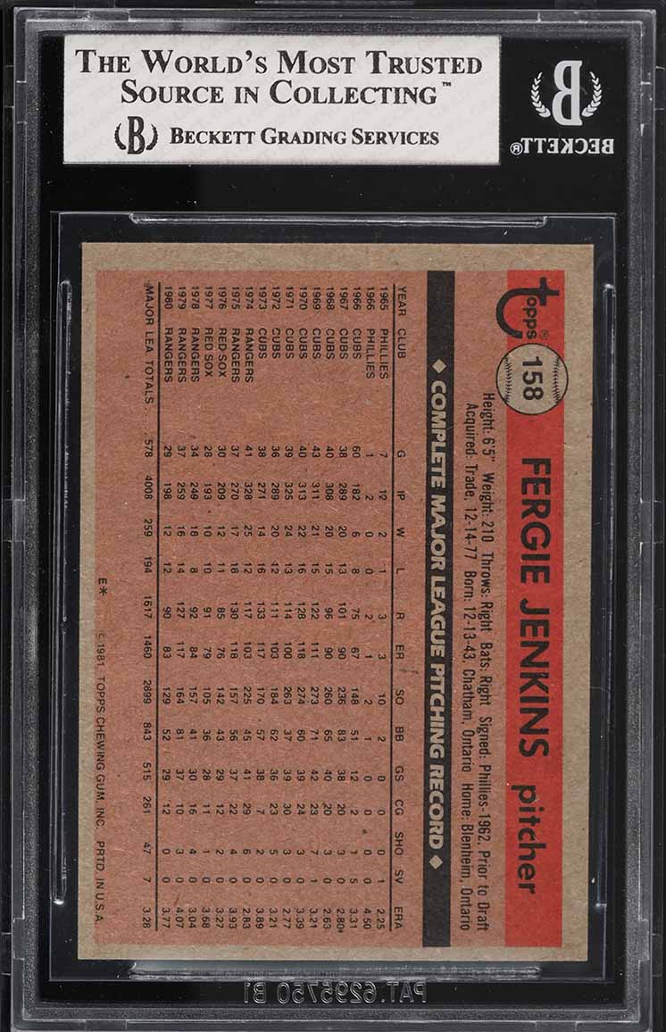 1981 Topps Fergie Jenkins #158 BGS 7.5 NRMT+