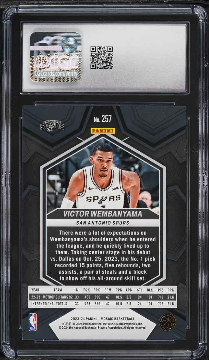 2023 Panini Mosaic Victor Wembanyama ROOKIE #257 CGC 10 GEM MINT