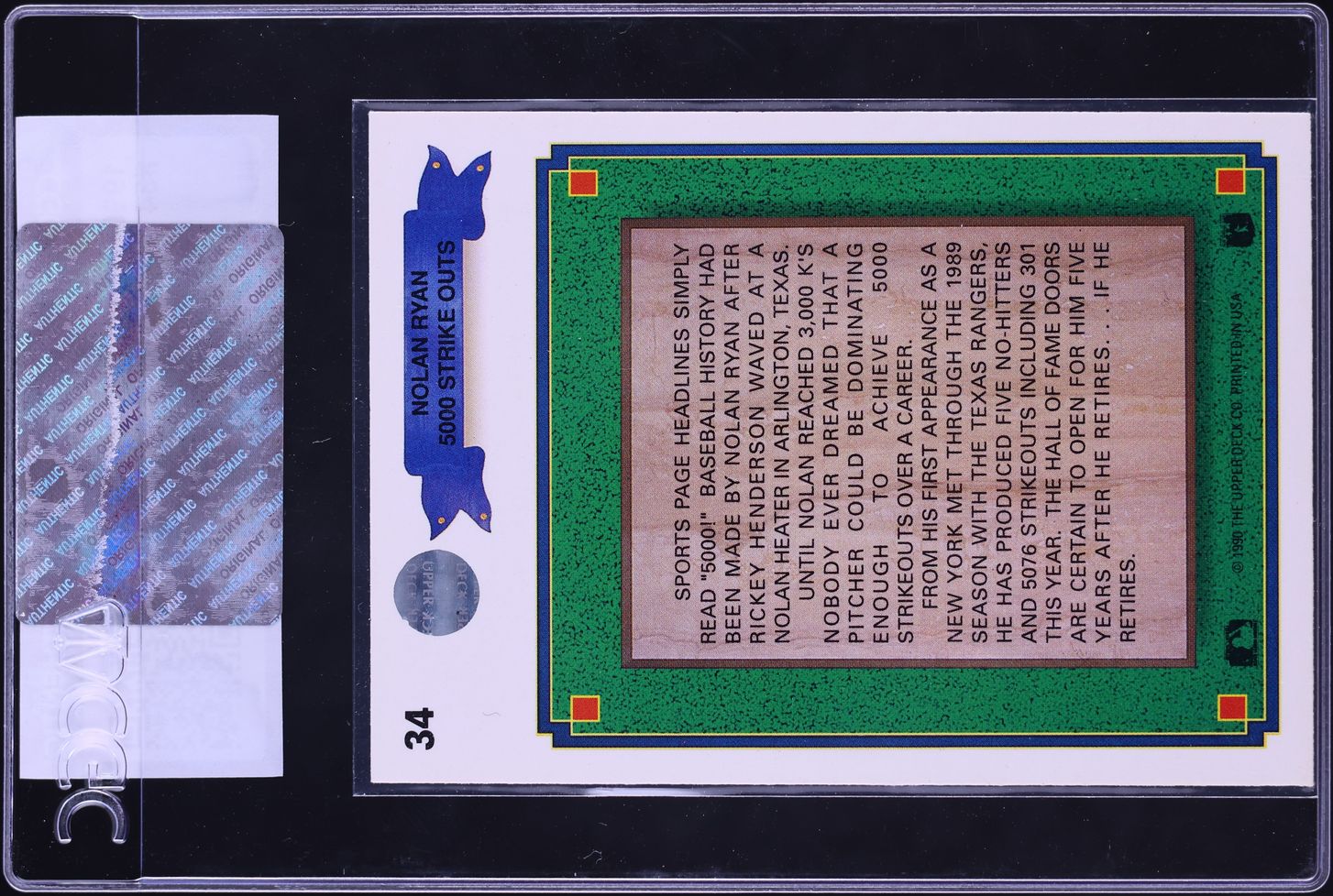 1990 Upper Deck Nolan Ryan #34 CGC AUTH