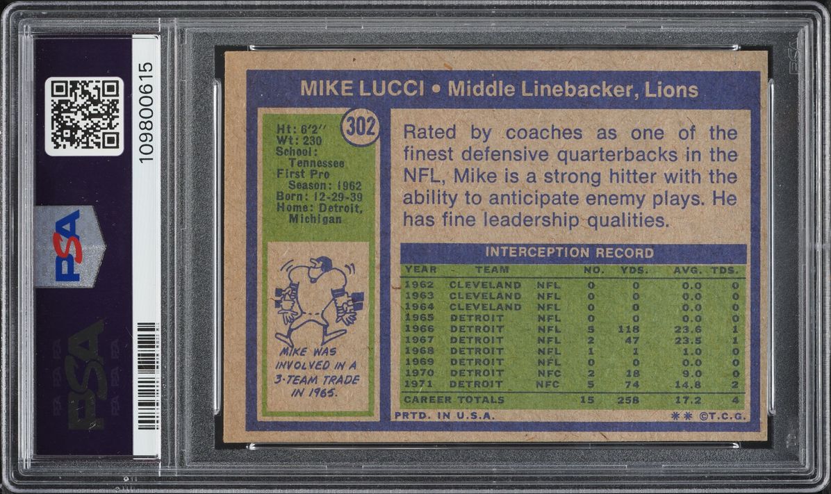 1972 Topps Football Mike Lucci #302 PSA 4 VGEX