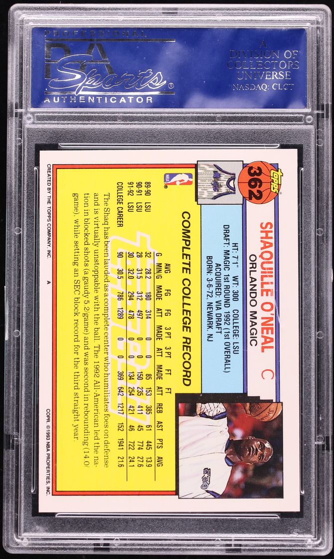 1992 Topps Gold Shaquille O'Neal ROOKIE #362 PSA 10 GEM MINT