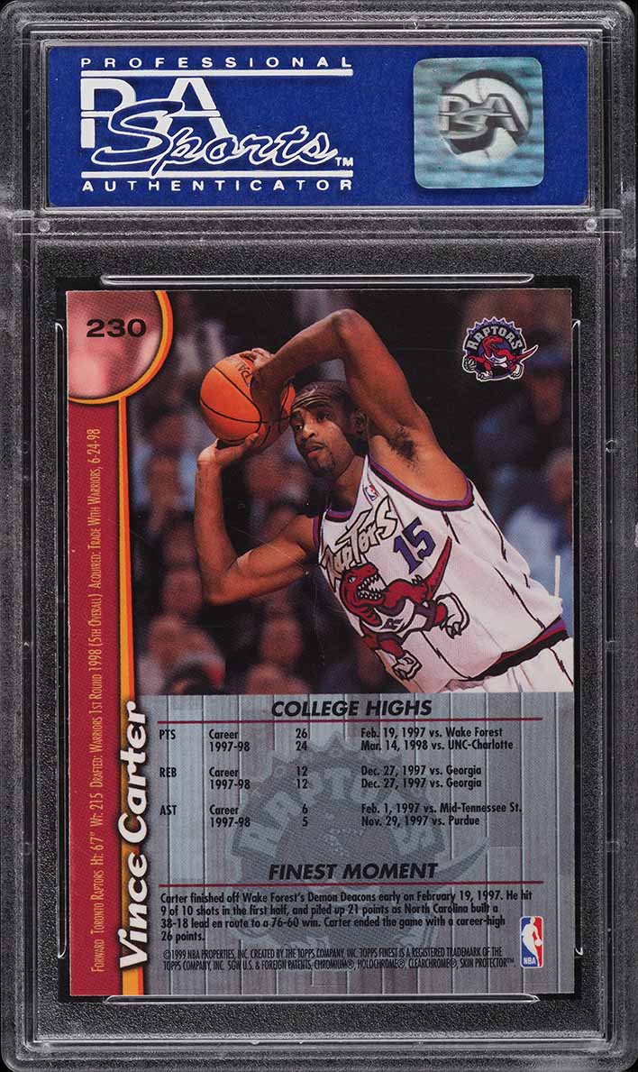 1998 Finest Basketball w/ Coating Vince Carter ROOKIE #230 PSA 10 GEM MINT