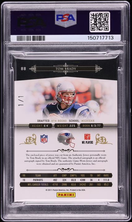 2010 Playoff National Treasures Century Prime Tom Brady PATCH AUTO DNA 10 1/1 #88 PSA 8 NM-MT - Photo 2