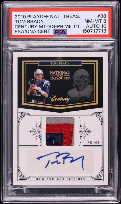 2010 Playoff National Treasures Century Prime Tom Brady PATCH AUTO DNA 10 1/1 #88 PSA 8 NM-MT - Photo 1
