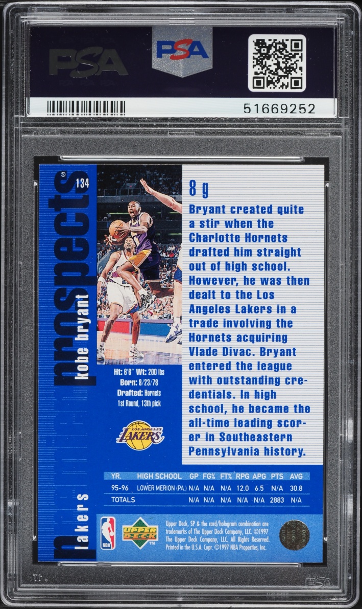 1996 SP Basketball Kobe Bryant ROOKIE #134 PSA 9 MINT