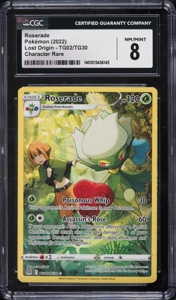 2022 Pokemon Sword & Shield Lost Origin Full Art Roserade #TG02 CGC 8 NM-MT