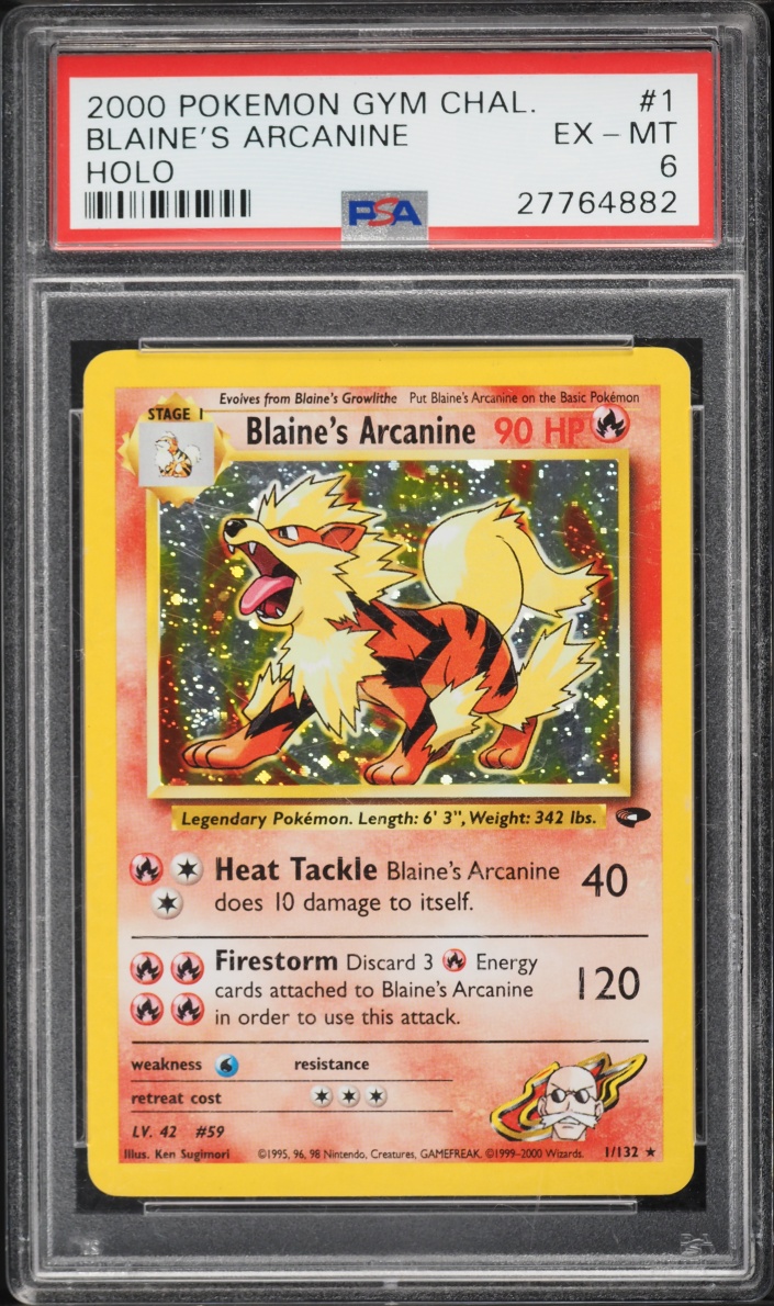 2000 Pokemon Gym Challenge Holo Blaine's Arcanine #1 PSA 6 EXMT