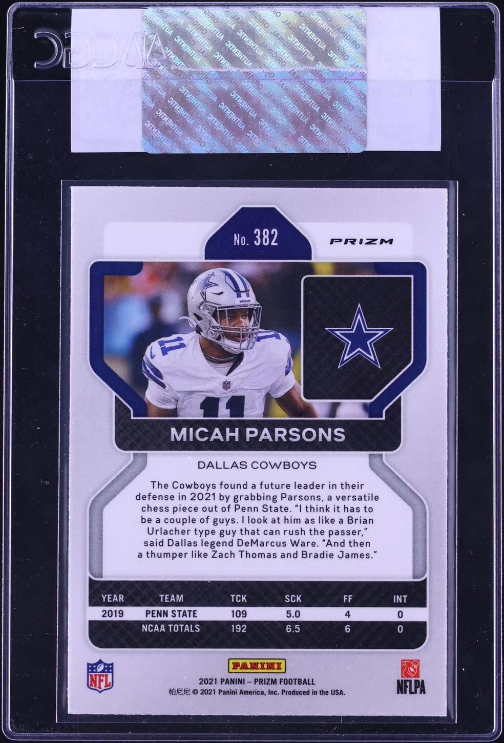 2021 Panini Prizm Disco Micah Parsons ROOKIE #382 CGC AUTH