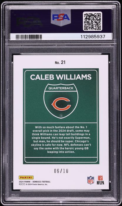 2024 Donruss Downtown! Gold Caleb Williams ROOKIE /10 #21 PSA 10 GEM MINT