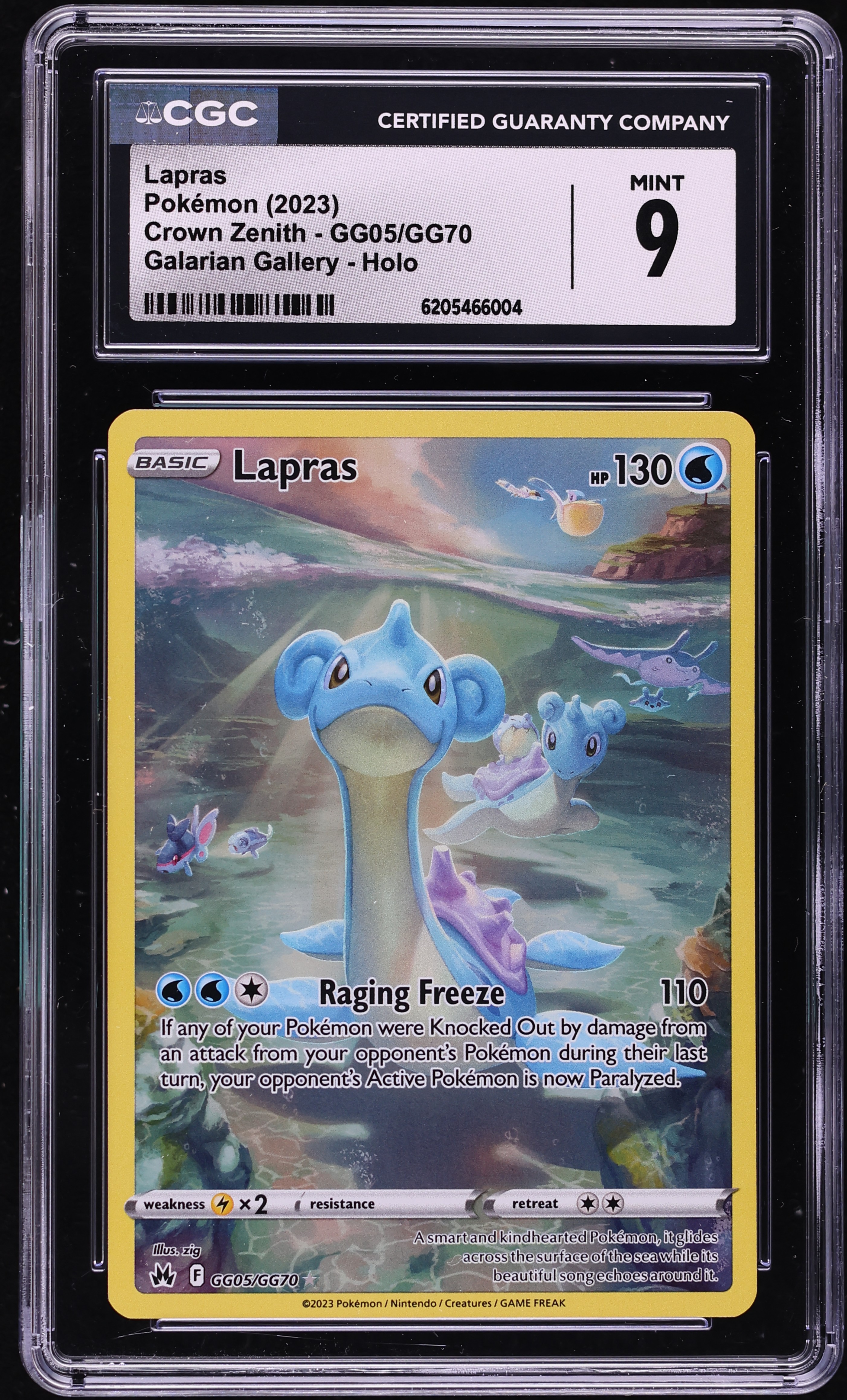 2023 Pokemon Sword & Shield Crown Zenith Galarian Gallery Alt Art Lapras #GG05 CGC 9 MINT
