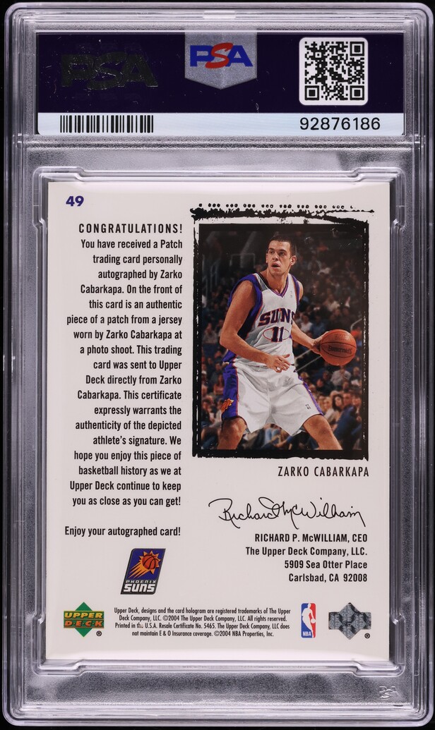 2003 Exquisite Collection Zarko Cabarkapa ROOKIE PATCH AUTO /225 #49 PSA 8 NM-MT