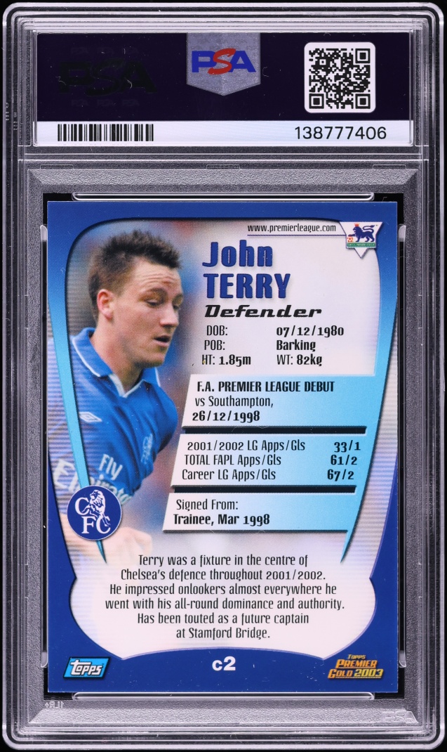 2002 Topps Premier Gold John Terry ROOKIE #C2 PSA 8 NM-MT