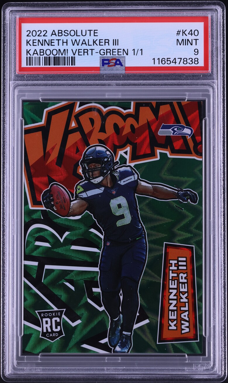 2022 Absolute Kaboom! Vertical Green Kenneth Walker III ROOKIE 1/1 #K40 PSA 9 MINT