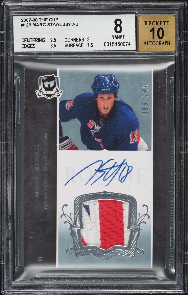 2007 Upper Deck The Cup Marc Staal ROOKIE PATCH AUTO /249 #129 BGS 8 NM-MT