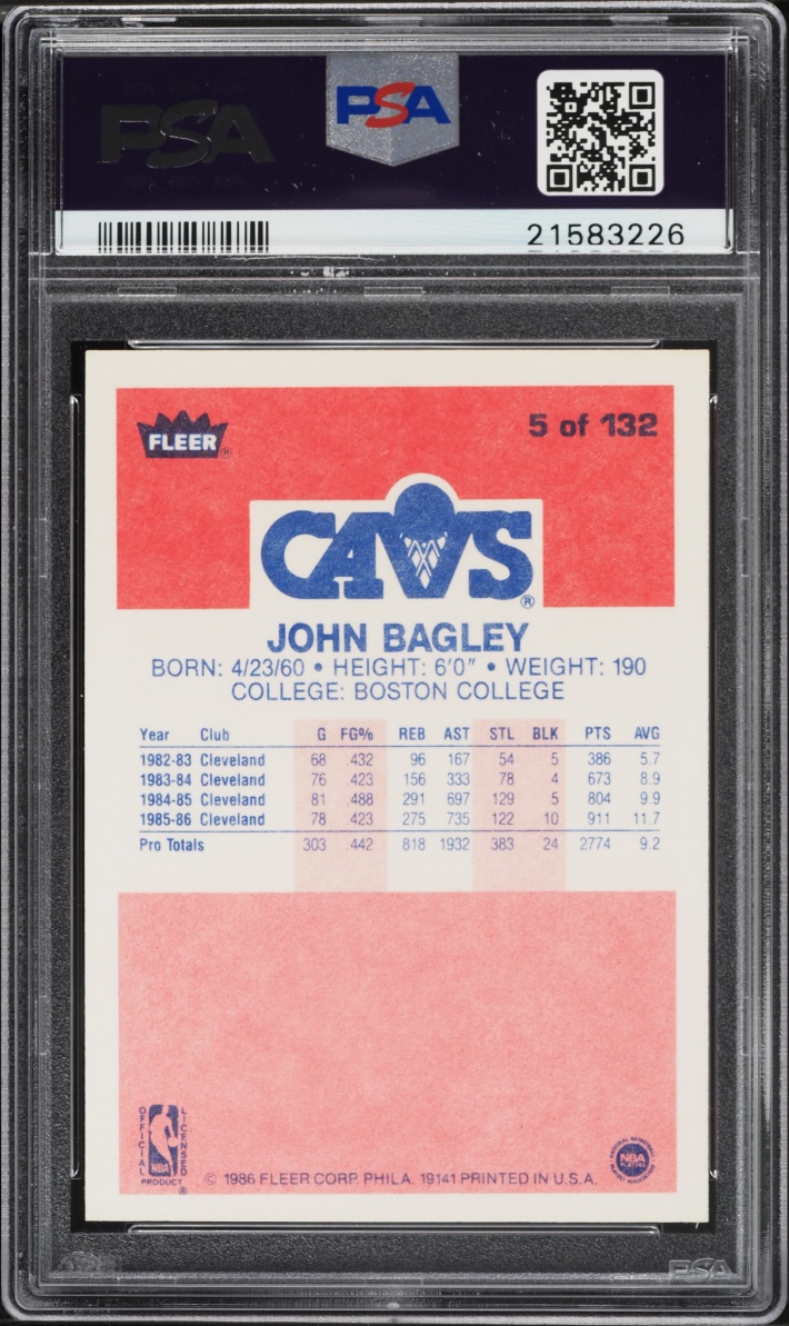1986 Fleer Basketball John Bagley #5 PSA 9 MINT
