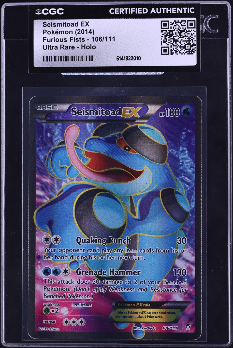 2014 Pokemon XY Furious Fists Full Art Seismitoad EX #106 CGC AUTH