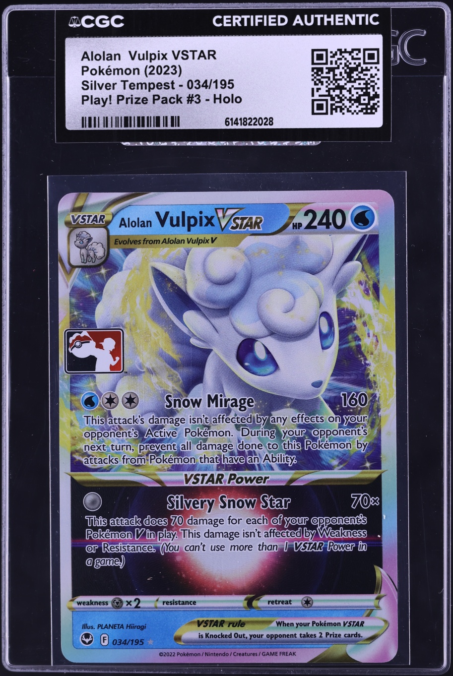 2023 Pokemon SWSH Silver Tempest Play! Prize Pack 3 Holo Alolan Vulpix VSTAR #34 CGC AUTH