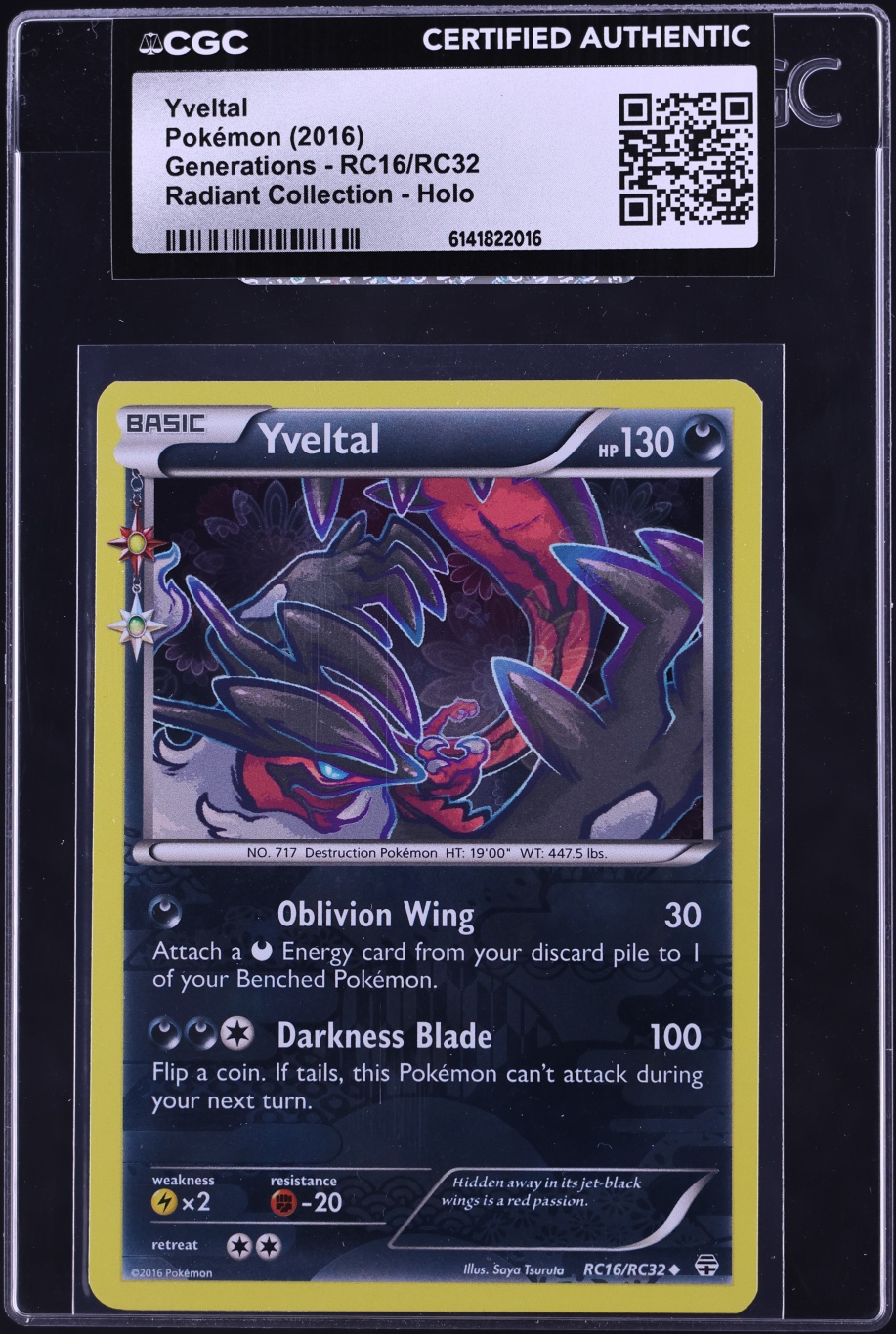 2016 Pokemon XY Generations Radiant Collection Holo Yveltal #RC16 CGC AUTH