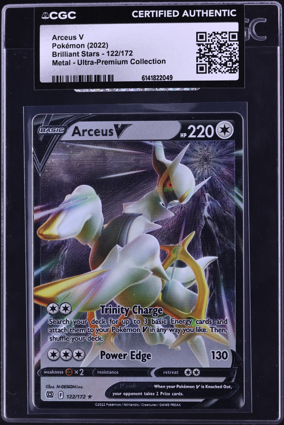 2022 Pokemon Sword & Shield Brilliant Stars Ultra Premium Metal Arceus V #122 CGC AUTH