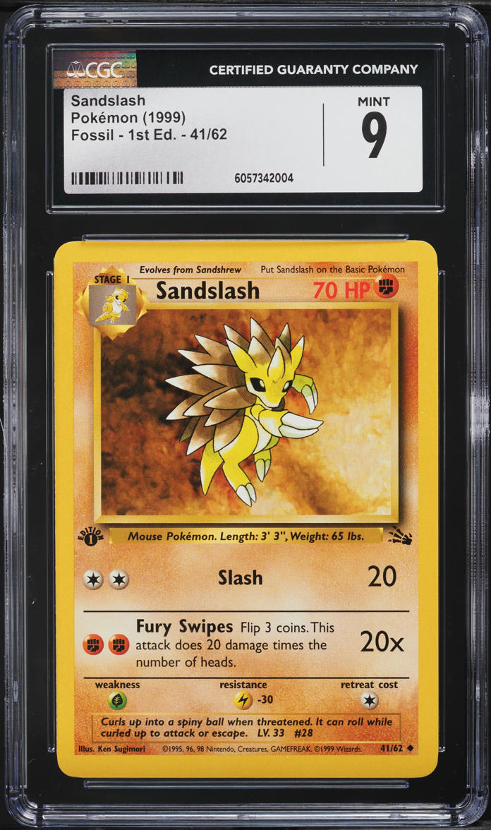 1999 Pokemon Fossil 1st Edition Sandslash #41 CGC 9 MINT