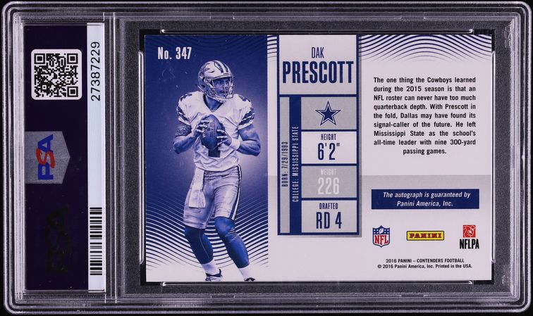 2016 Panini Contenders Cracked Ice Dak Prescott ROOKIE AUTO DNA 10 /24 #347 PSA 10 GEM MINT