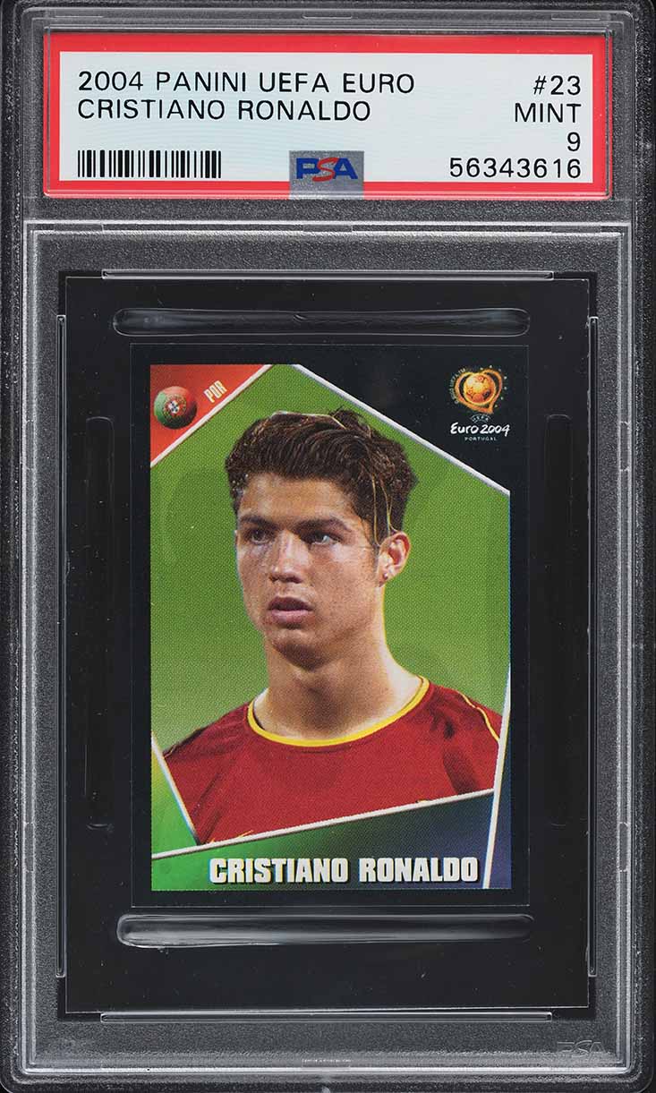 2004 Panini UEFA Euro Cristiano Ronaldo ROOKIE #23 PSA 7 NRMT on
