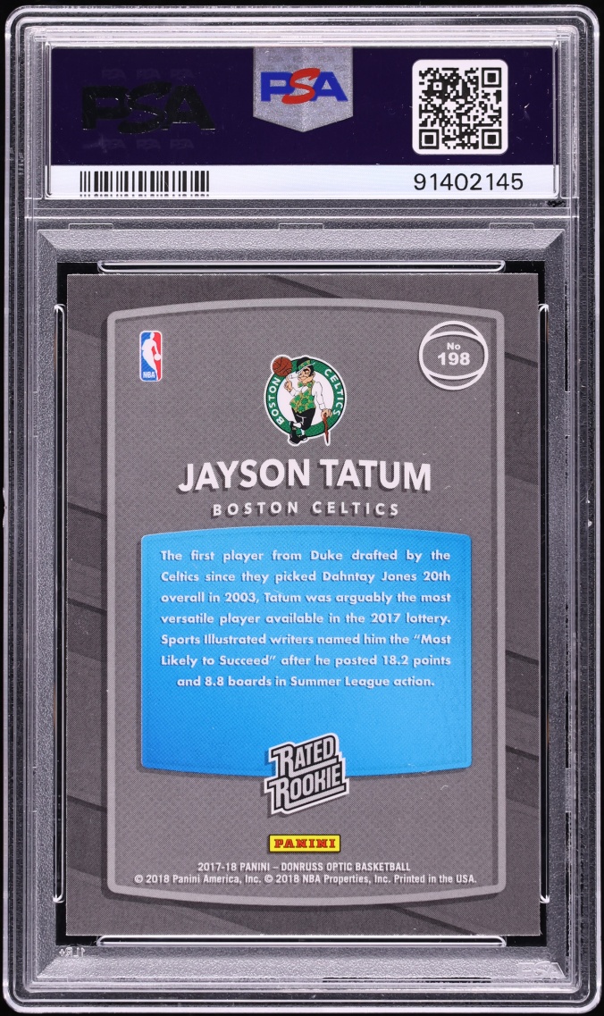 2017 Donruss Optic Jayson Tatum ROOKIE #198 PSA 10 GEM MINT