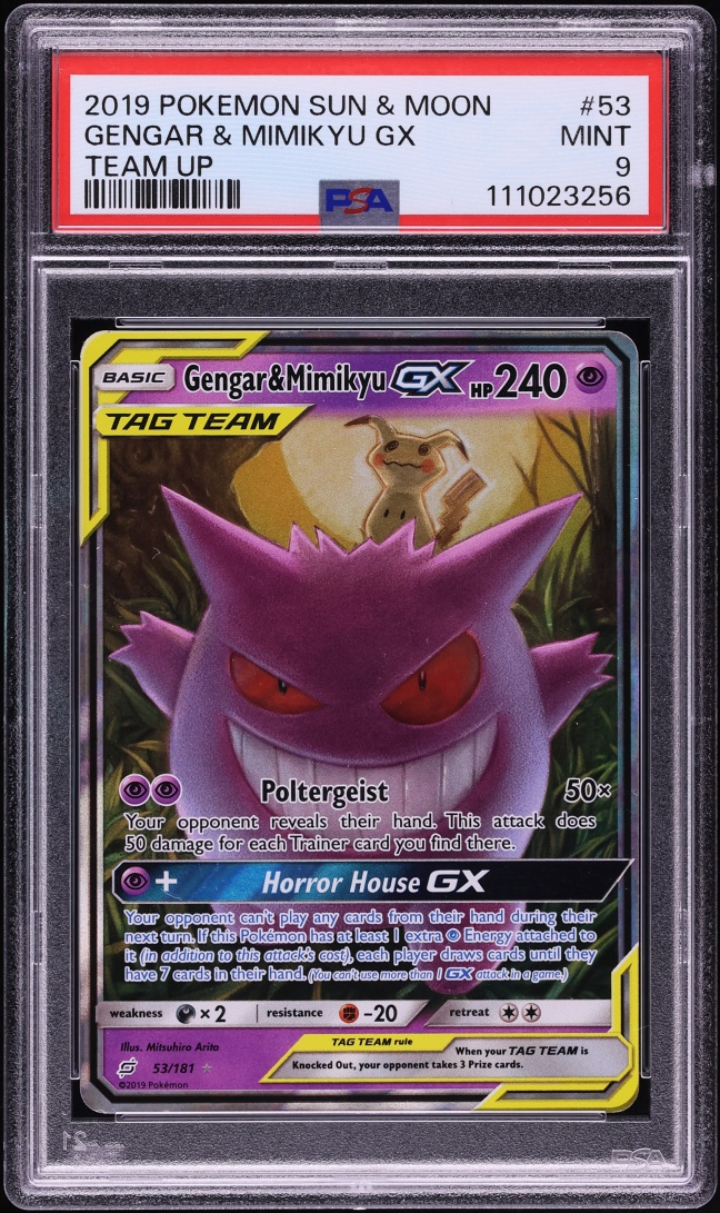 2019 Pokemon Sun & Moon Team Up Holo Gengar & Mimikyu GX #53 PSA 9 MINT