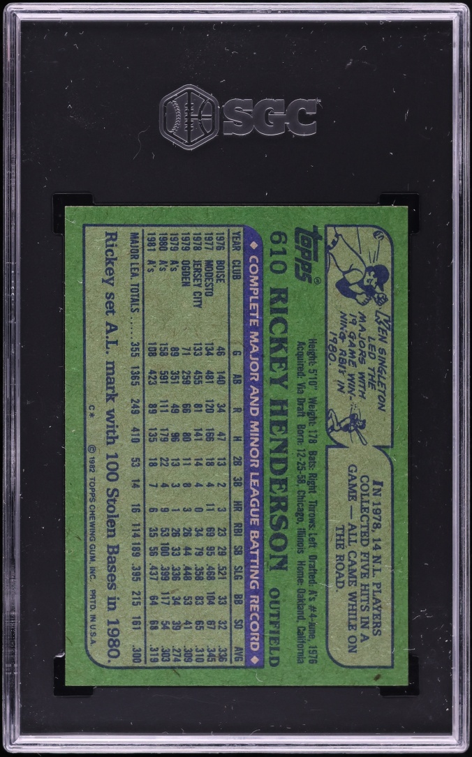 1982 Topps Rickey Henderson #610 SGC 10 GEM MINT