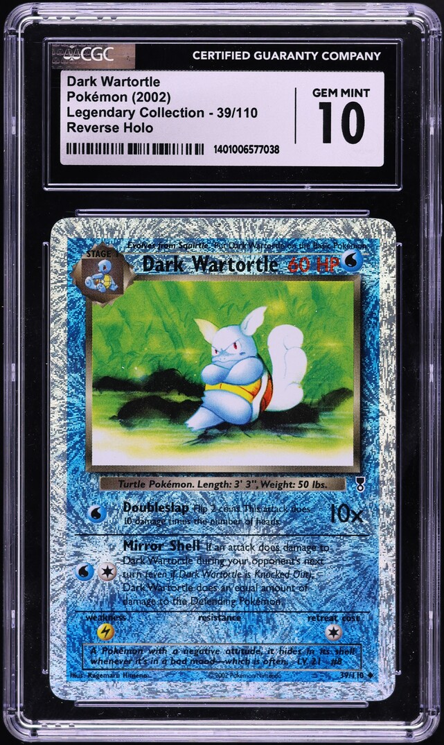 2002 Pokemon Legendary Collection Reverse Holo Dark Wartortle #39 CGC 10 GEM MINT