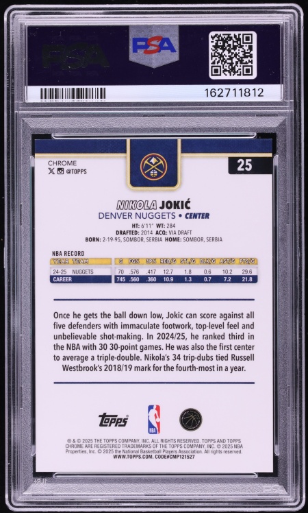 2025 Topps Chrome Red Refractor Nikola Jokic /5 #25 PSA 10 GEM MINT - Photo 2
