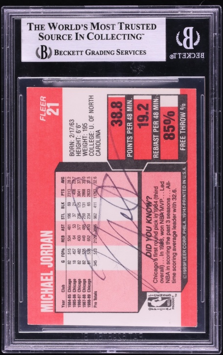 1989 Fleer Basketball Michael Jordan AUTO #21 BAS BGS AUTH - Photo 2