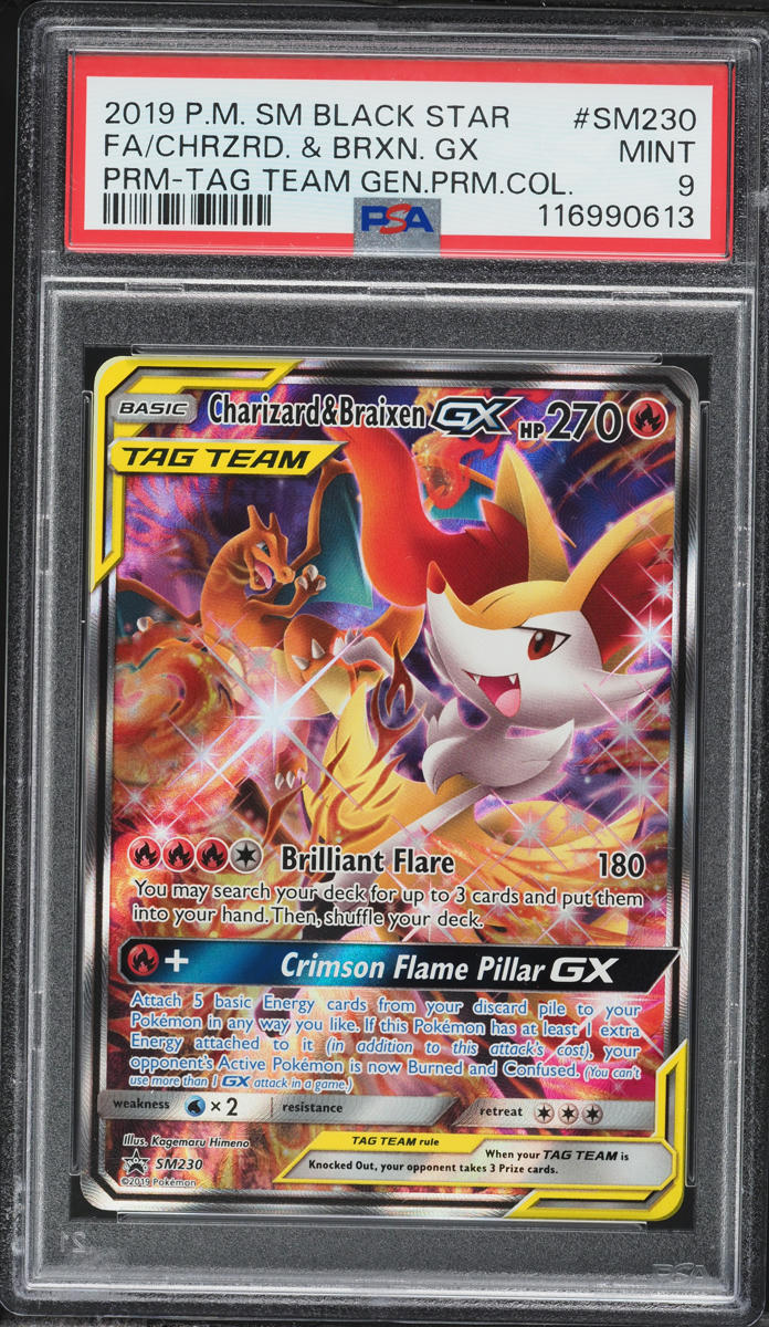 2019 Pokemon SM Promo Tag Team Generations Premium Alt Art Charizard & Braixen GX #SM230 PSA 9