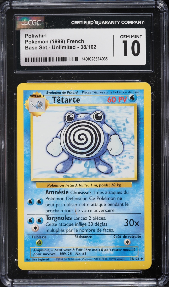 1999 Pokemon French Base Set Poliwhirl #38 CGC 10 GEM MINT