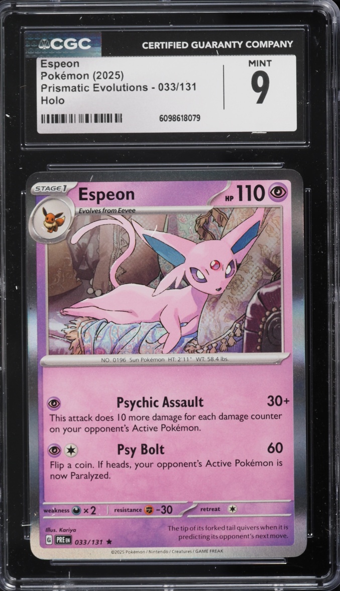 2025 Pokemon Scarlet & Violet Prismatic Evolutions Holo Espeon #33 CGC 9 MINT