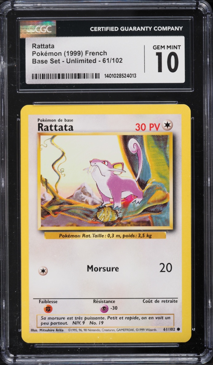 1999 Pokemon French Base Set Rattata #61 CGC 10 GEM MINT