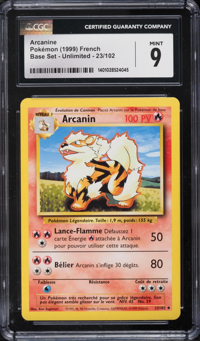 1999 Pokemon French Base Set Arcanine #23 CGC 9 MINT