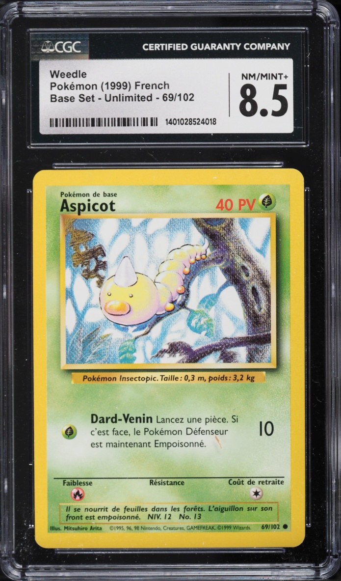 1999 Pokemon French Base Set Weedle #69 CGC 8.5 NM-MT+