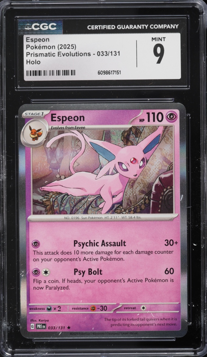 2025 Pokemon Scarlet & Violet Prismatic Evolutions Holo Espeon #33 CGC 9 MINT