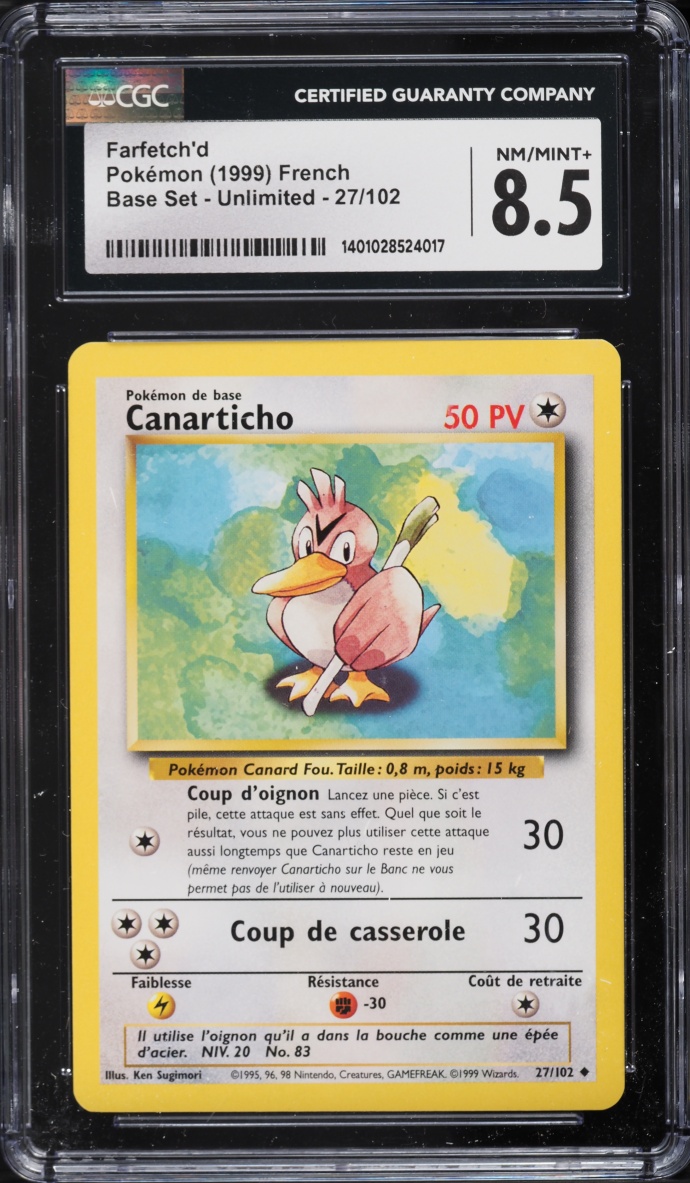 1999 Pokemon French Base Set Farfetch'd #27 CGC 8.5 NM-MT+