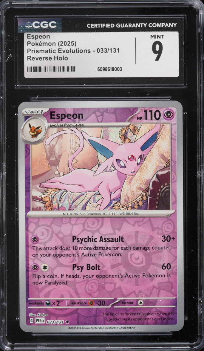 2025 Pokemon Scarlet & Violet Prismatic Evolutions Reverse Holo Espeon #33 CGC 9 MINT