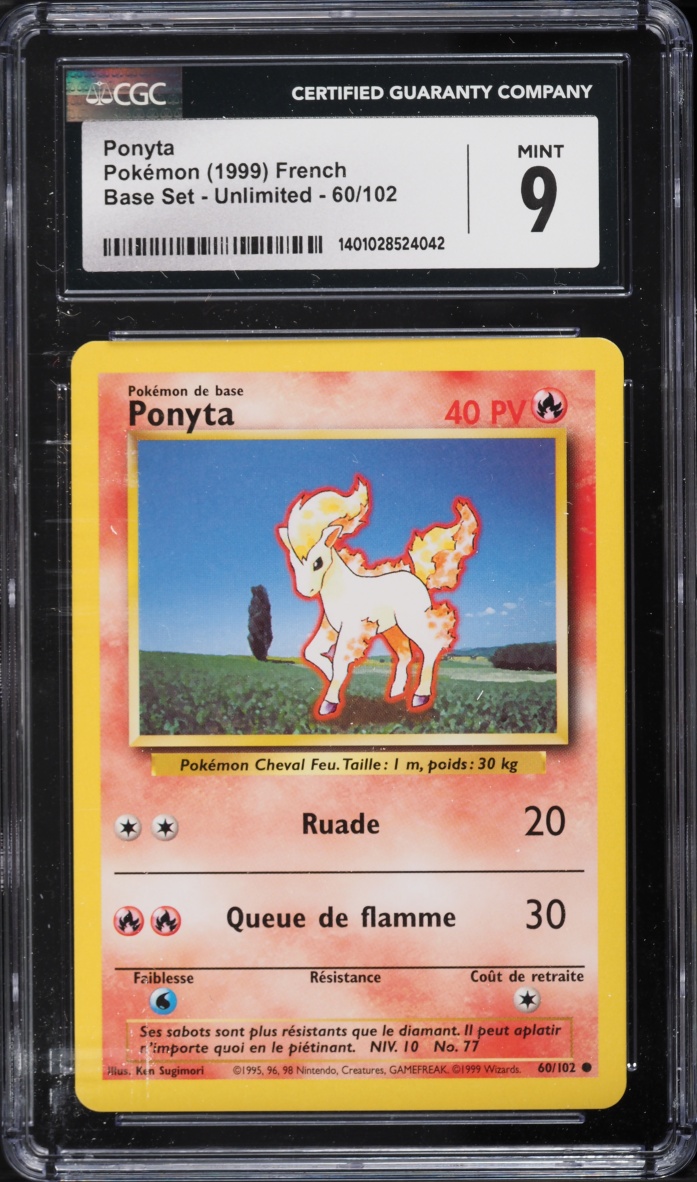 1999 Pokemon French Base Set Ponyta #60 CGC 9 MINT
