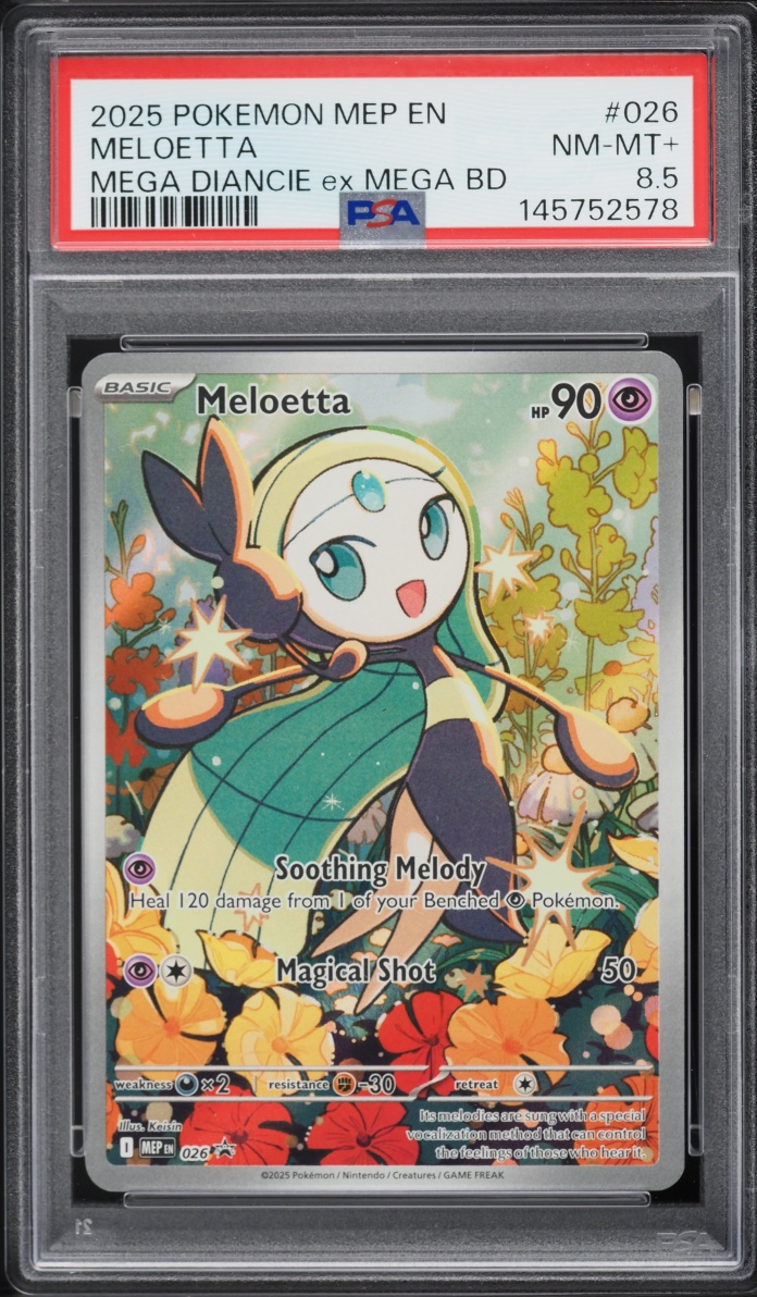 2025 Pokemon Mega Evolution Promo Mega Diancie Ex Battle Deck Full Art Meloetta #26 PSA 8.5