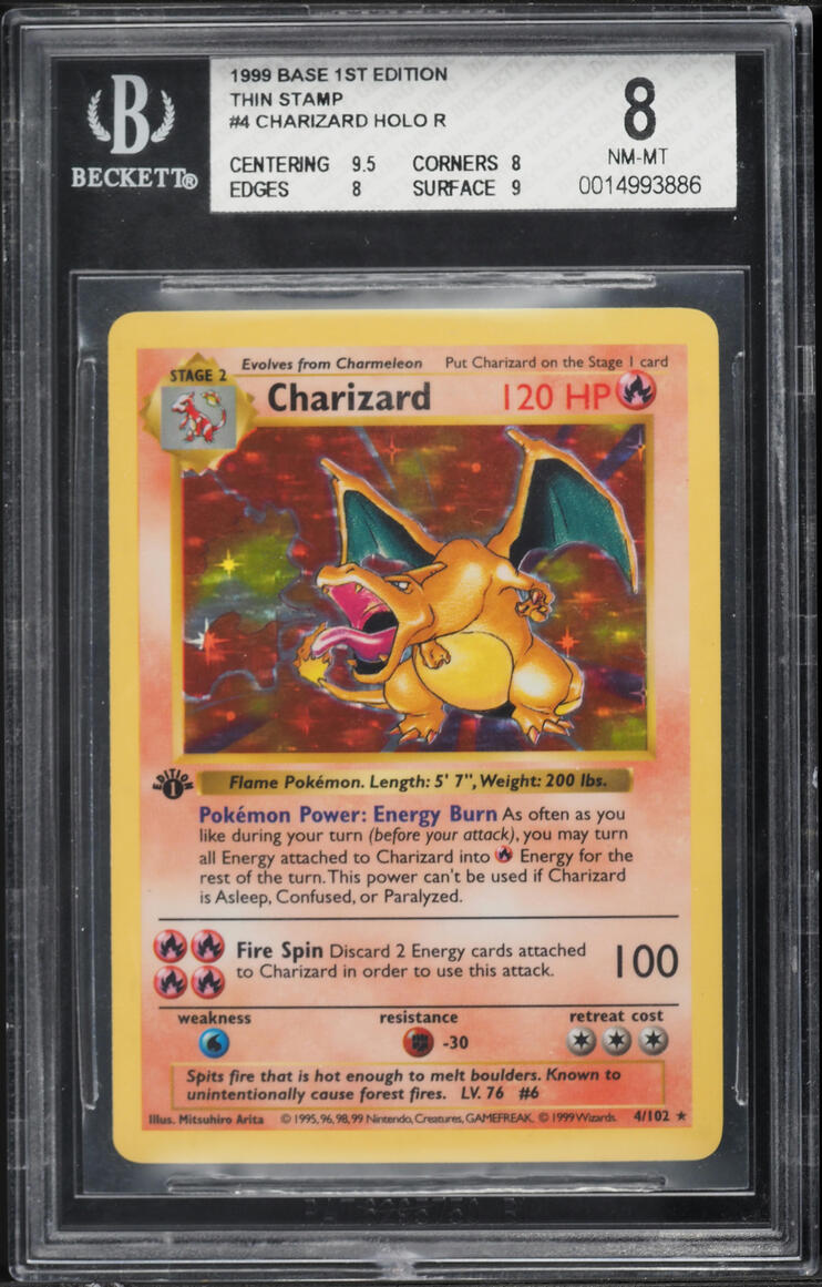 1999 Pokemon Base Set Shadowless 1st Edition Thin Stamp Holo Charizard #4 BGS 8 NM-MT