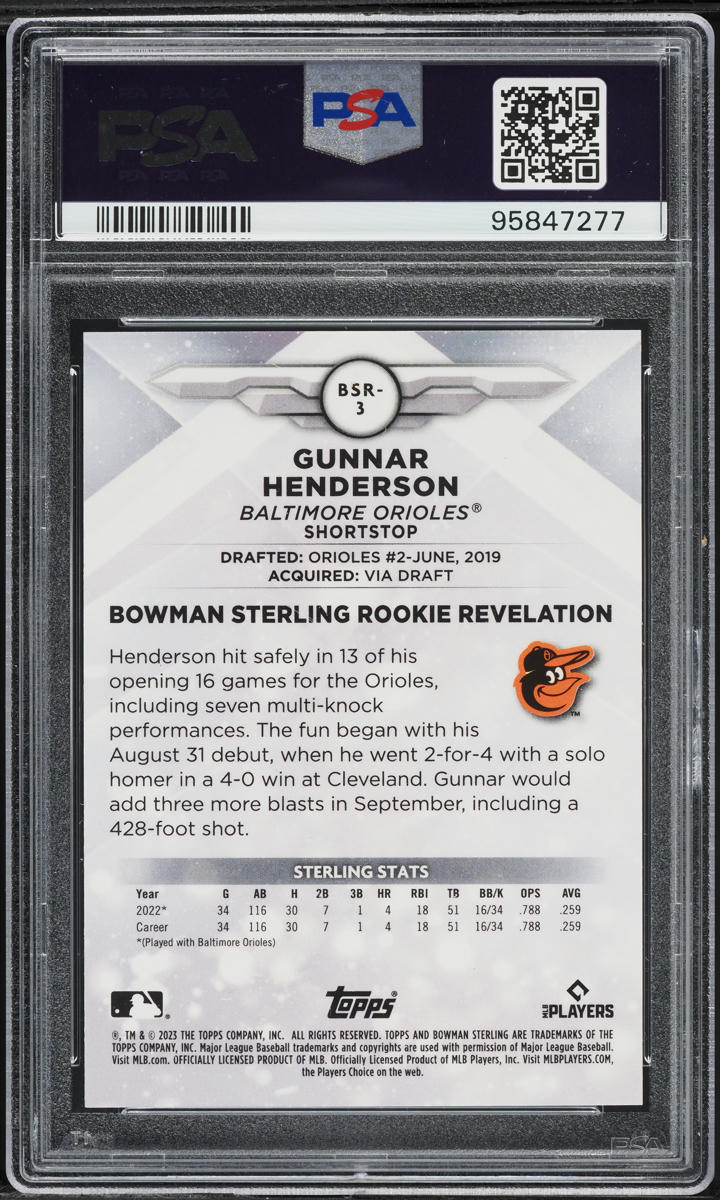 2023 Bowman Sterling Speckle Refractor Gunnar Henderson ROOKIE /99 #BSR-3 PSA 9