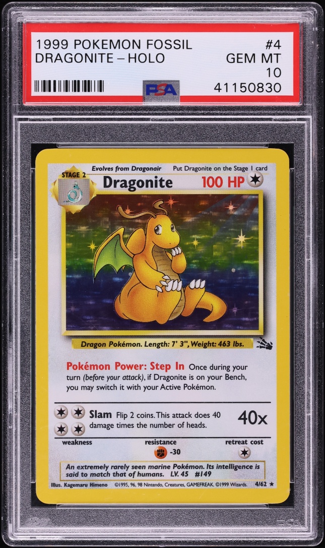 1999 Pokemon Fossil Holo Dragonite #4 PSA 10 GEM MINT
