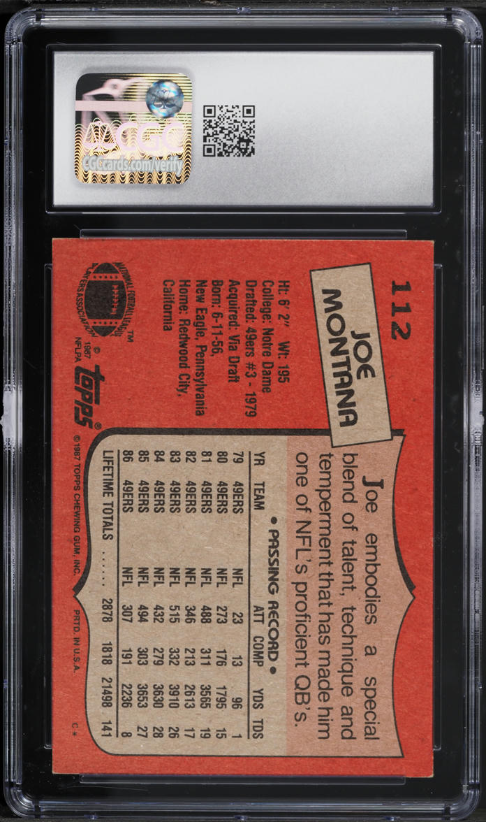 1987 Topps Football Joe Montana #112 CGC 7.5 NRMT+