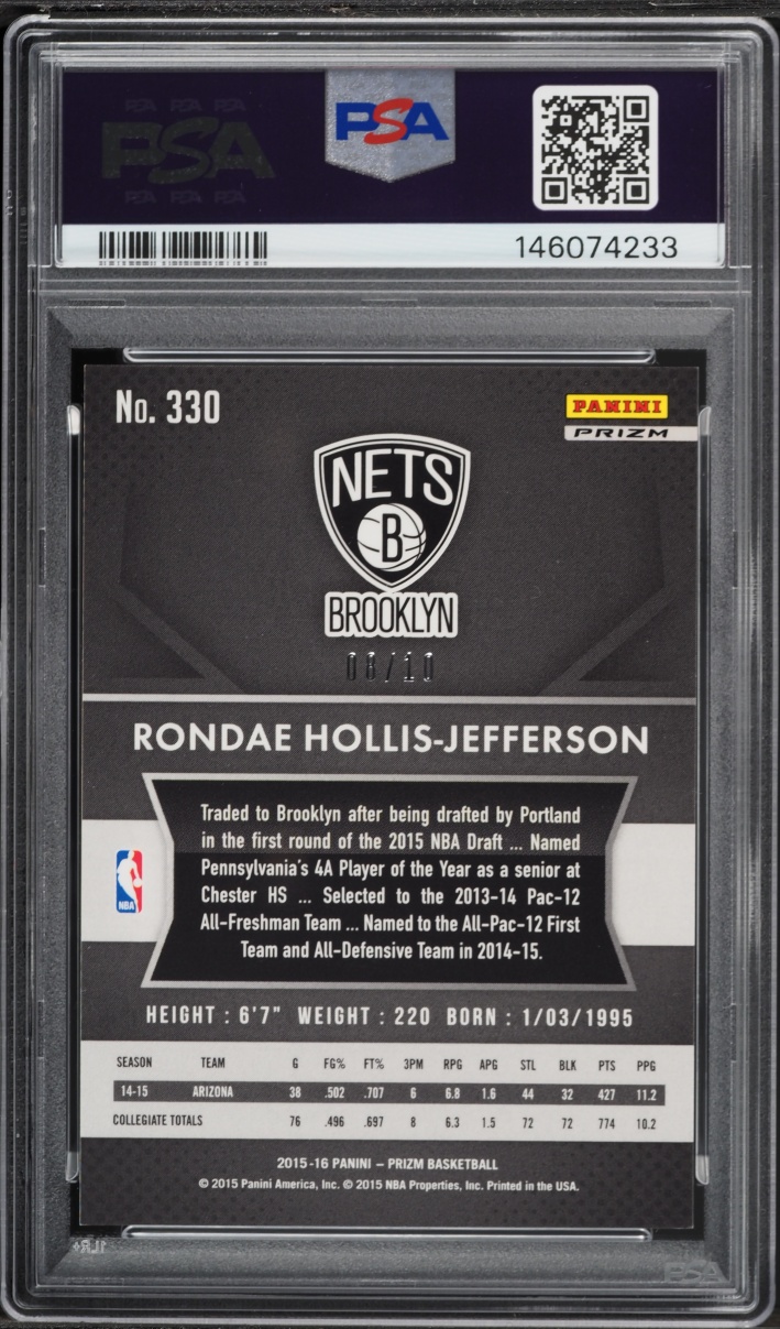 2015 Panini Prizm Gold Rondae Hollis-Jefferson ROOKIE /10 #330 PSA 8 NM-MT