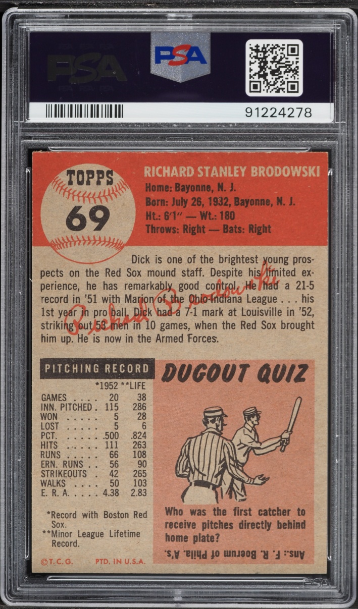1953 Topps Dick Brodowski #69 PSA 7 NRMT