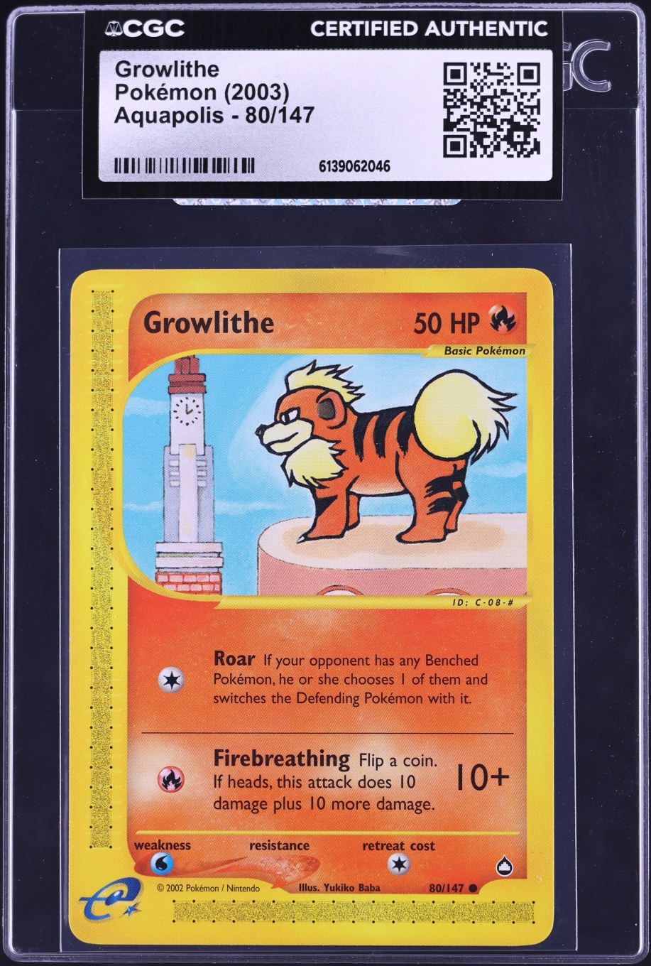 2003 Pokemon Aquapolis Growlithe #80 CGC AUTH